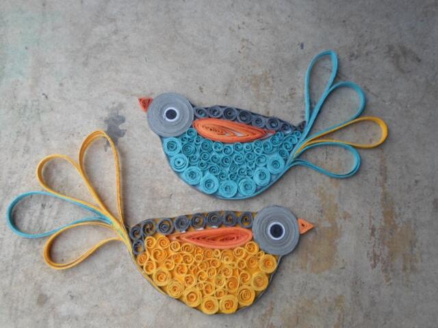 Turquoise Yellow Birds Wall Art Nursery Decoration Kids Room - image 1