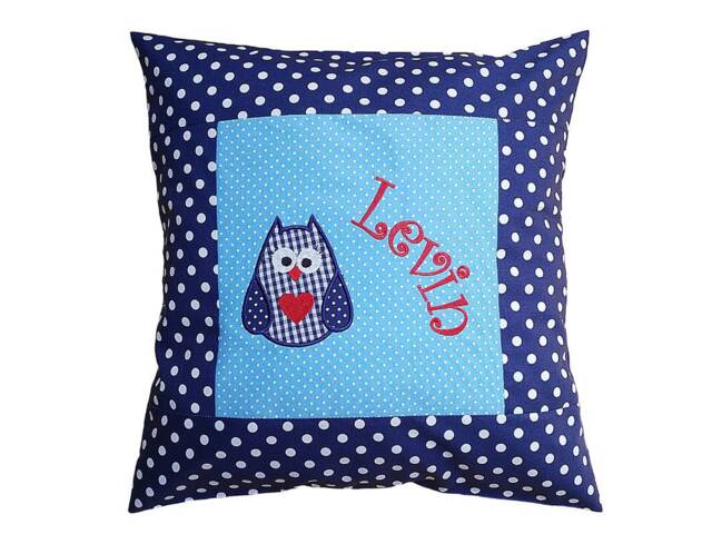 "Embroidered Cushion ""Owl + Name" - image 1
