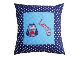 "Embroidered Cushion ""Owl + Name" - thumbnail 1