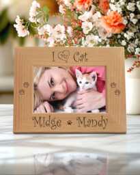 I Love My Cat Frame Custom Engraved Personalized Wooden Kitten Lover Gift Pet Photo Display - thumbnail 1