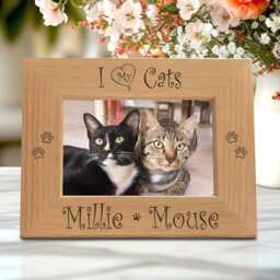 I Love My Cat Frame Custom Engraved Personalized Wooden Kitten Lover Gift Pet Photo Display - thumbnail 3
