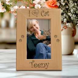 I Love My Cat Frame Custom Engraved Personalized Wooden Kitten Lover Gift Pet Photo Display - thumbnail 2