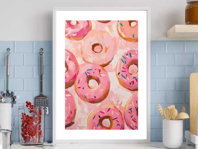 Donut Sprinkles - Wall Print Abstract Pink Sprinkle Donuts Kitchen Sweet Gift Idea Bespoke Poster A5 A4 A3 Framed Or Unframed - image 1