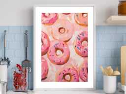 Donut Sprinkles - Wall Print Abstract Pink Sprinkle Donuts Kitchen Sweet Gift Idea Bespoke Poster A5 A4 A3 Framed Or Unframed - thumbnail 1