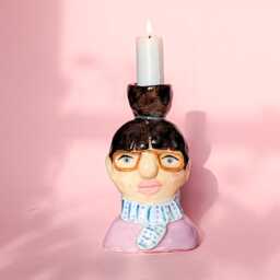 Ceramic Candle Holder Woman With Bun, Glasses & Scarf - thumbnail 1