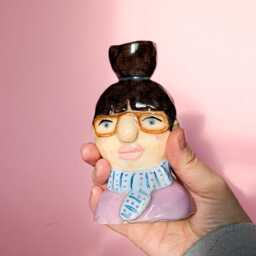 Ceramic Candle Holder Woman With Bun, Glasses & Scarf - thumbnail 2