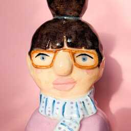 Ceramic Candle Holder Woman With Bun, Glasses & Scarf - thumbnail 3