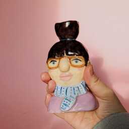 Ceramic Candle Holder Of A Woman With Bun, Glasses & Scarf - Unique Piece - thumbnail 1