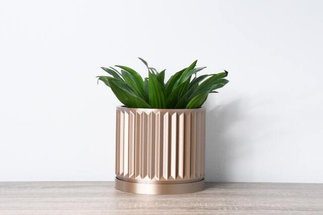"Classical Planter With Drainage & Saucer in Champagne Bronze, Unique 3D-Printed Plant Pot, Small To Large Sizes 4"" 5"" 6"" 7"" 8" - image 1