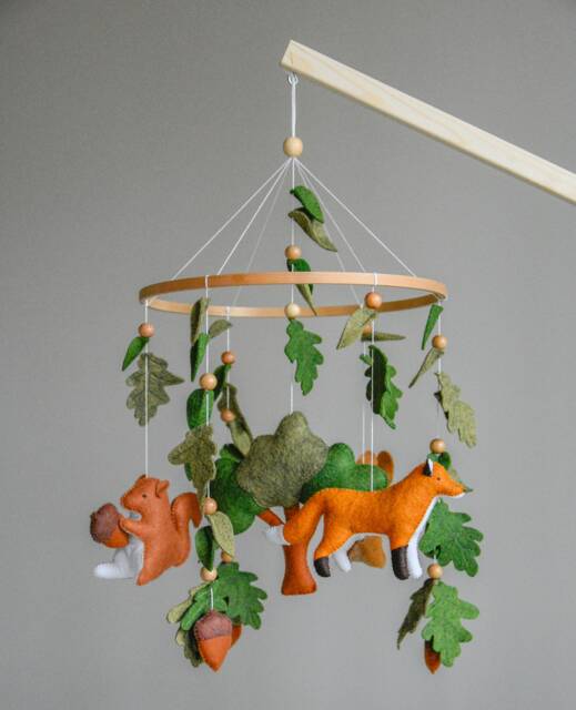 Woodland Baby Mobile Forest Animal Crib Nursery Hanging Decor Neutral Shower Gift Bear Fox Deer For Room - image 1