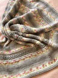 Cosy Hand Knitted Baby Blanket ~ Chunky Yarn Grey & Blossom Easy Care - thumbnail 1