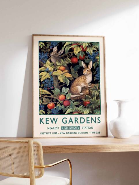 William Morris Rabbit Print, Kew Gardens London Poster, Vintage Wall Art, Floral Poster - image 1
