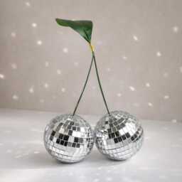 Disco Ball Cherries Decor - Red Or Silver - 70S Groovy Retro Shelf Accent Sparkly Mirror Cherry Ornament Personalised Option - thumbnail 2