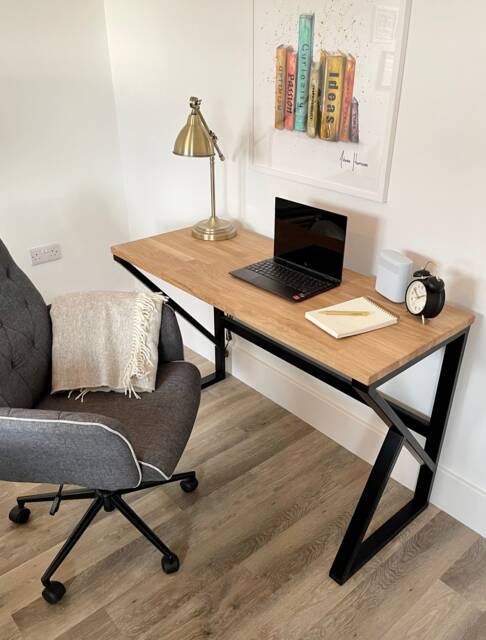 Oak Topped Matte Black Metal Office Desk - image 1