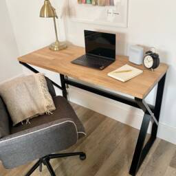 Oak Topped Matte Black Metal Office Desk - thumbnail 3