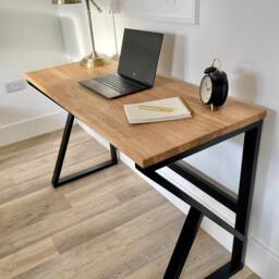 Oak Topped Matte Black Metal Office Desk - thumbnail 2