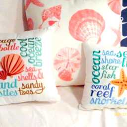 Embroidered Starfish Pillow - Coastal Ocean Words in Blue, White & Sea Green - thumbnail 3