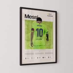Messi Neon Green Kit Stats Poster, Lionel Barca Wall Art, Barcelona Football Print, Soccer Legend Gift, Sports Decor - thumbnail 2