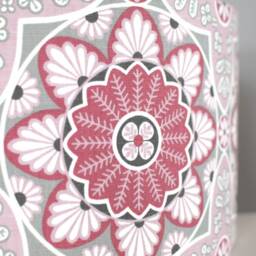 Red Grey Geometric Flower Lampshade Scandinavian Fabric Handmade By Vivid Shades Funky Retro Scandi Pattern Drum Light Shade Pink - thumbnail 2