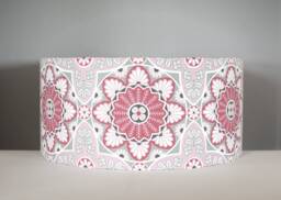 Red Grey Geometric Flower Lampshade Scandinavian Fabric Handmade By Vivid Shades Funky Retro Scandi Pattern Drum Light Shade Pink - thumbnail 1