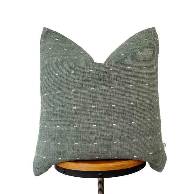 Chiang Mai Cotton Pillow Cover Antique Green & White Dots - image 1
