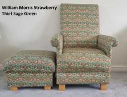 William Morris Strawberry Thief Fabric Adult Armchair & Footstool Chair Green Ochre Red Navy Blue Accent