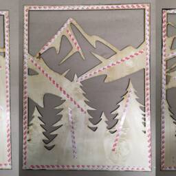 3-Part Wooden Wall Picture - Nature Motif With Mountains, Trees & Adventure Feeling - thumbnail 3