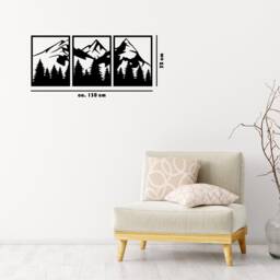 3-Part Wooden Wall Picture - Nature Motif With Mountains, Trees & Adventure Feeling - thumbnail 2