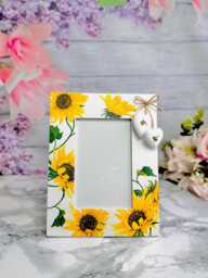 Sunflower Wooden Photo Frame, Rustic Decoupage With Hearts - 4x6 Photo - thumbnail 1