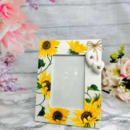 Sunflower Wooden Photo Frame, Rustic Decoupage With Hearts - 4x6 Photo - thumbnail 2