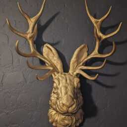 Jackalope Head Gold, Large Mount Wall Art, Faux Animal 3D Printed - thumbnail 1