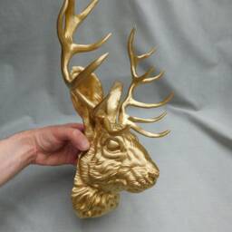 Jackalope Head Gold, Large Mount Wall Art, Faux Animal 3D Printed - thumbnail 2
