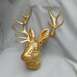 Jackalope Head Gold, Large Mount Wall Art, Faux Animal 3D Printed - thumbnail 4
