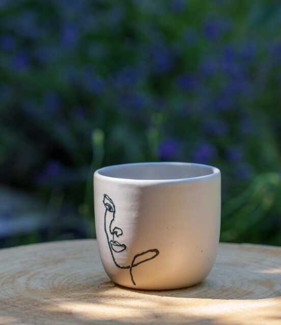 Minimalist Ceramic Woman Face Pot. White Line Art Pot in Handcrafted Stoneware. Pencil Holder With Decoration - image 1