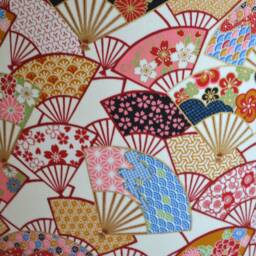 Round Lampshade in Cotton Fabric With Japanese Fan Design, Table Lamp Motif, & Floor Lamp, Lighting - thumbnail 3