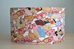 Round Lampshade in Cotton Fabric With Japanese Fan Design, Table Lamp Motif, & Floor Lamp, Lighting - thumbnail 1