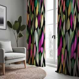 Vibrant Abstract Leaf Print Curtain, Bold Multicolor Watercolor Design, Modern Window Treatment, Custom Size Available, Made To Order - thumbnail 3