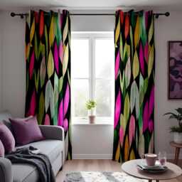 Vibrant Abstract Leaf Print Curtain, Bold Multicolor Watercolor Design, Modern Window Treatment, Custom Size Available, Made To Order - thumbnail 1