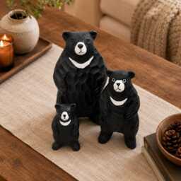 Hand Carved Wood Black Bear Family Set Rustic Woodland Nursery Decor New Mom Gift - thumbnail 4