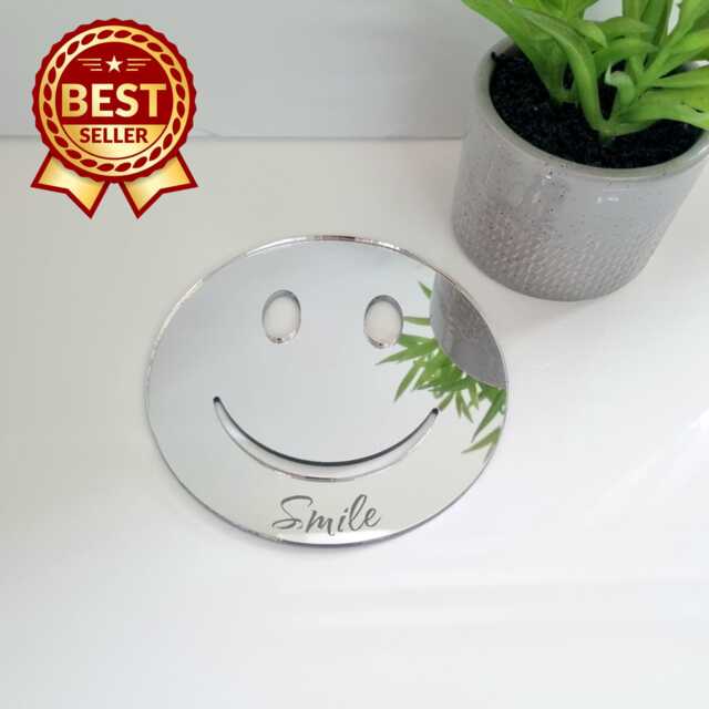 Smiley Face Acrylic Mirror Wall Art Personalized Engraving Options - image 1