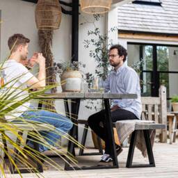Rustic Garden Table Handcrafted Using Solid Wood - Trapezium Frame Ben Simpson Furniture