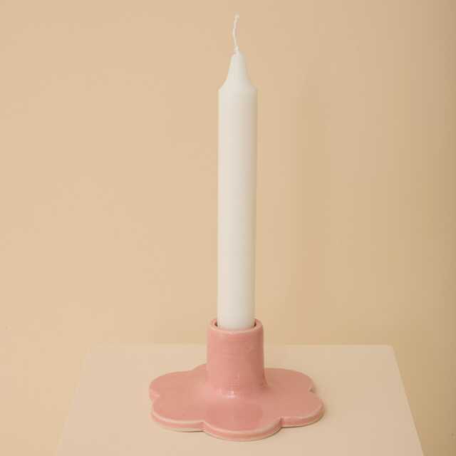 Pink Handmade Ceramic Candle Holder With Scalloped Edge - image 1