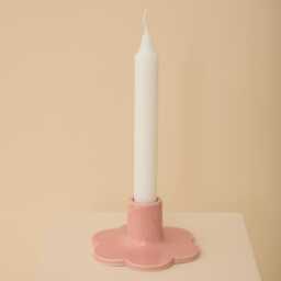 Pink Handmade Ceramic Candle Holder With Scalloped Edge - thumbnail 1