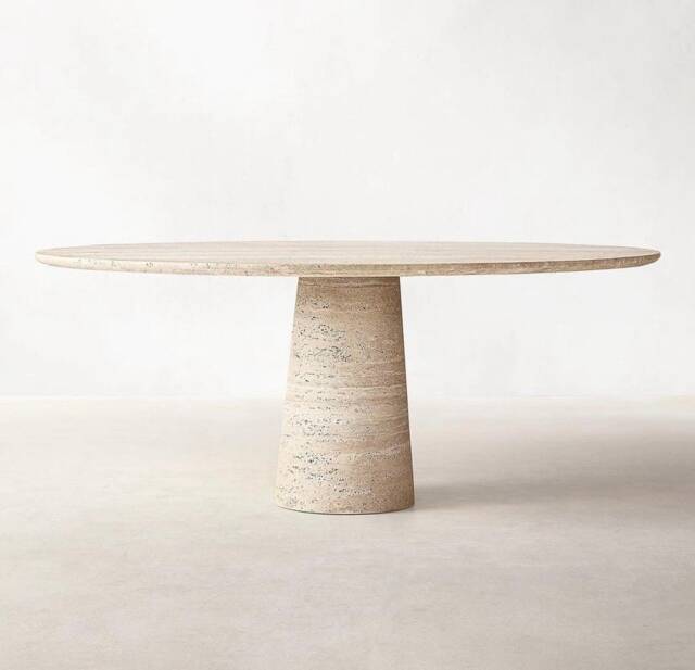 Island Dining Table - Travertine Natural Stone Round Dining Table With Single Funnel Leg, Custom Size Orders Available - image 1
