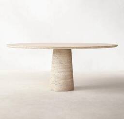 Island Dining Table - Travertine Natural Stone Round Dining Table With Single Funnel Leg, Custom Size Orders Available