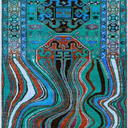 Turquoise Tribal Chenille Rug Melting Kilim Design, Washable - thumbnail 2