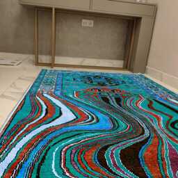 Turquoise Tribal Chenille Rug Melting Kilim Design, Washable - thumbnail 3