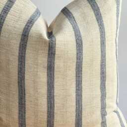 Cream Indigo Striped Pillow Cover - thumbnail 2