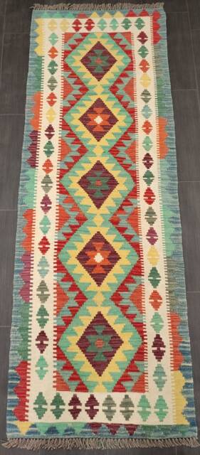 Classic Runner Rug, Handmade Artisan Afghan Turkish Scandinavian Navajo Bohemian Wool Flatweave Multicolour Kilim Rug 204x71 cm - image 1