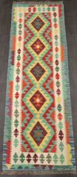 Classic Runner Rug, Handmade Artisan Afghan Turkish Scandinavian Navajo Bohemian Wool Flatweave Multicolour Kilim Rug 204x71 cm - thumbnail 1